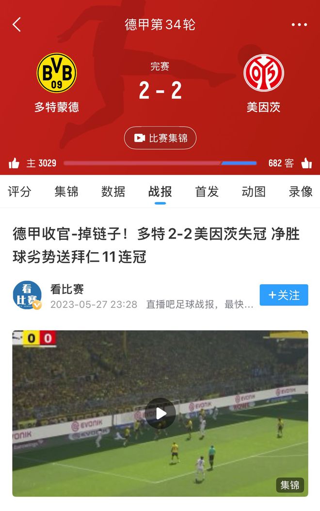 美因茨逼平多特，助拜仁奪冠。兩年后，再戰(zhàn)冠軍局。